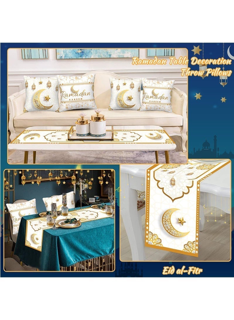 توبيتش أغطية وسائد رمضان، مفرش طاولة رمضان، زينة رمضان، مع مفرش طاولة و 4 قطع أغطية وسائد زخرفية للمنزل - Image 4